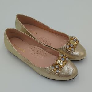 Andiamo‎ Flats Shoes Women's 8W Gold Crystal Embellished Round Toe Comfort